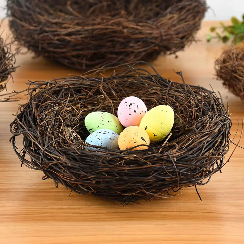 ZQCXLD Künstliches Rattan Vogelnest in Braun für Ostern und DIY-Dekorationen - Bild 5