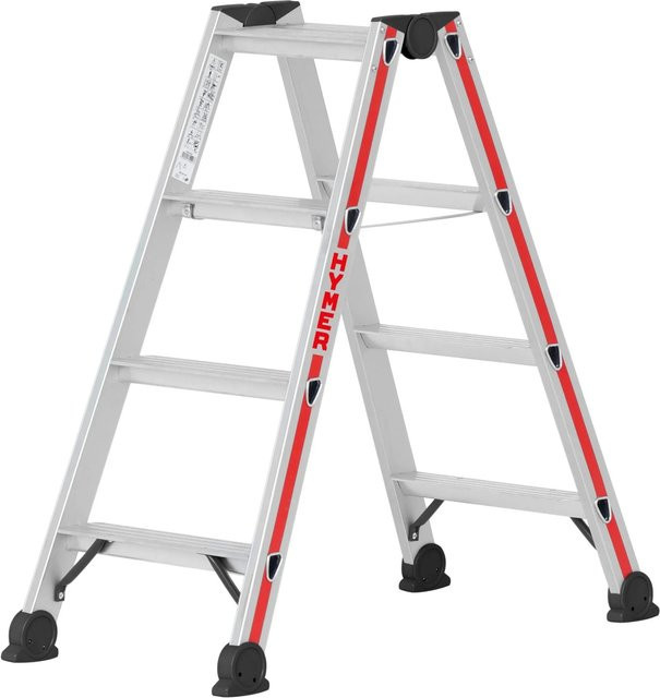 Hymer Stufenstehleiter beidseitig begehbar in Silber mit 2x4 Stufen - Bild 1