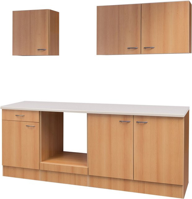 Flex-Well Classic Küchenzeile Nano Buche in Braun, B/T/H: 210 x 60 x 85 cm - Bild 1