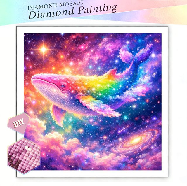 EverShine DIY Diamantmalerei Wal-Mosaik mit Galaxie-Sternen und Regenbogen als Wanddekoration in Multicolour mit runden Steinen - Bild 1