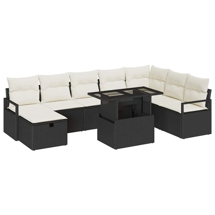 vidaXL Garten-Sofa-Set aus Polyrattan in Schwarz, 9-teiliges Lounge-Set mit Kissen für Garten und Terrasse - Bild 2