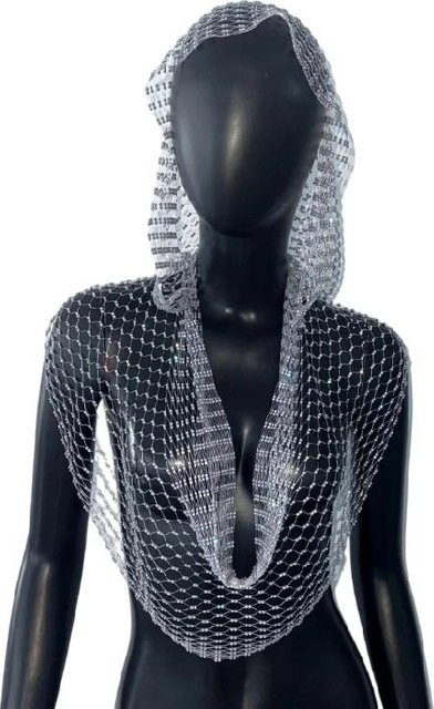 Kapuzen-Schal-Wrap-Hoodie, Strasssteinverziert, Silber, Unisex - Bild 1