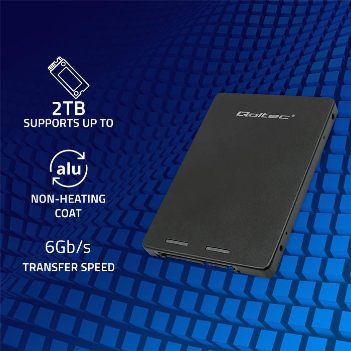 Qoltec Aluminium-Adapter für M.2 SSD von SATA NGFF zu SATA III, Schwarz, bis zu 2 TB Unterstützung - Bild 2