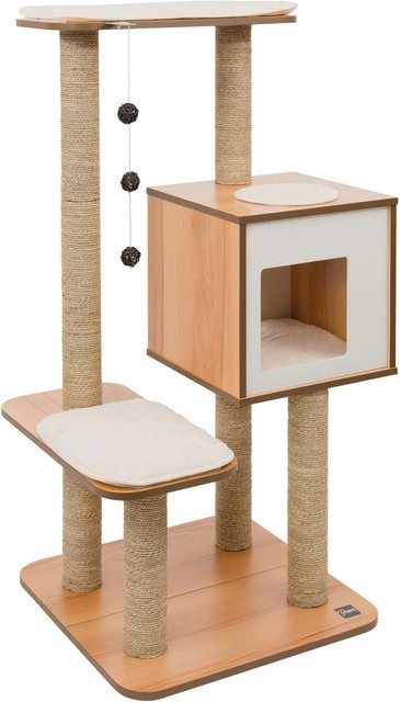 Vesper Kratzbaum High Base mit Höhle und Spielzeug in Walnuss, B/T/H: 55,5 x 56,0 x 121,5 cm - Bild 1