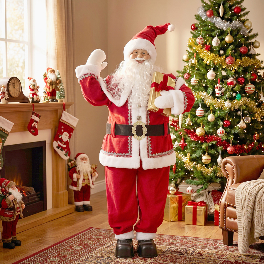 HOMCOM Weihnachtsmann Weihnachtsdekoration Figur mit beweglichem Kopf und Armen, Höhe: 150 cm, Farbe: Rot, Aosom - Bild 2