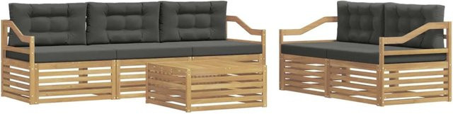 vidaXL Outdoor-Sofagarnitur aus Akazienholz mit Polstern in Weiß und Anthrazit, 6-teiliges Set mit Tisch und Sitzkissen - Bild 1