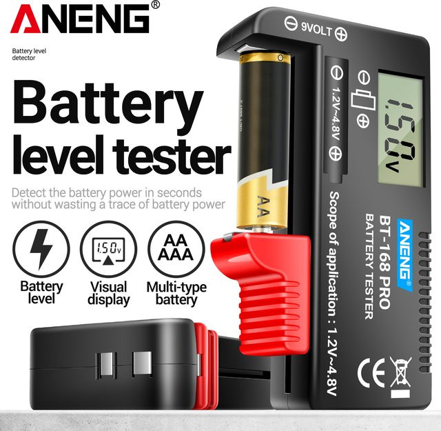ANENG BT-168 PRO Taschen-LCD-Digital-Batterietester in Schwarz für AA, AAA, 9V und Knopfzellen - Bild 1