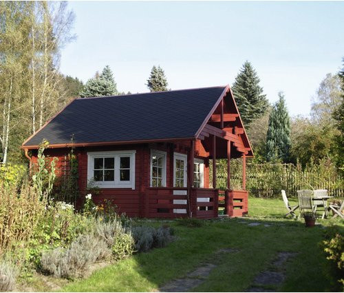 WOLFF FINNHAUS Gartenhaus Sauerland aus Holz in Beige, B/H/T: 577 x 440 x 594 cm - Bild 1