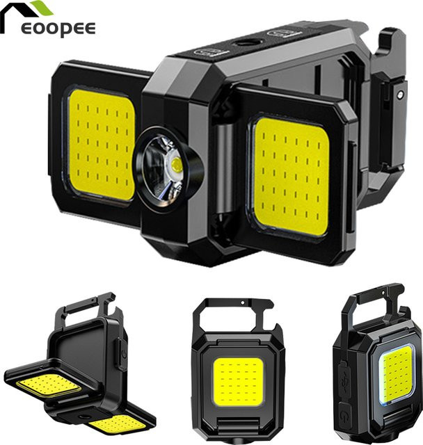 eoopee Wiederaufladbare Mini-COB-Taschenlampe in Schwarz mit magnetischer Befestigung und faltbaren Seitenlichtern für Camping und Arbeit - Bild 1