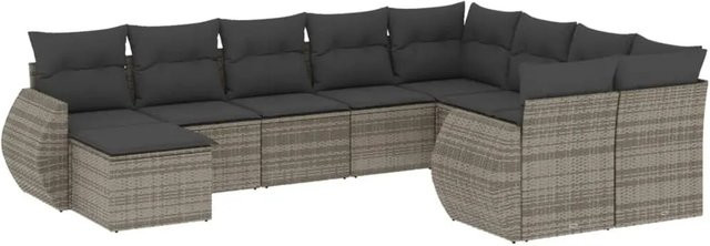 vidaXL 10-teilige Garten-Sofagarnitur in L-Form aus Poly-Rattan mit Kissen in Grau - Bild 1