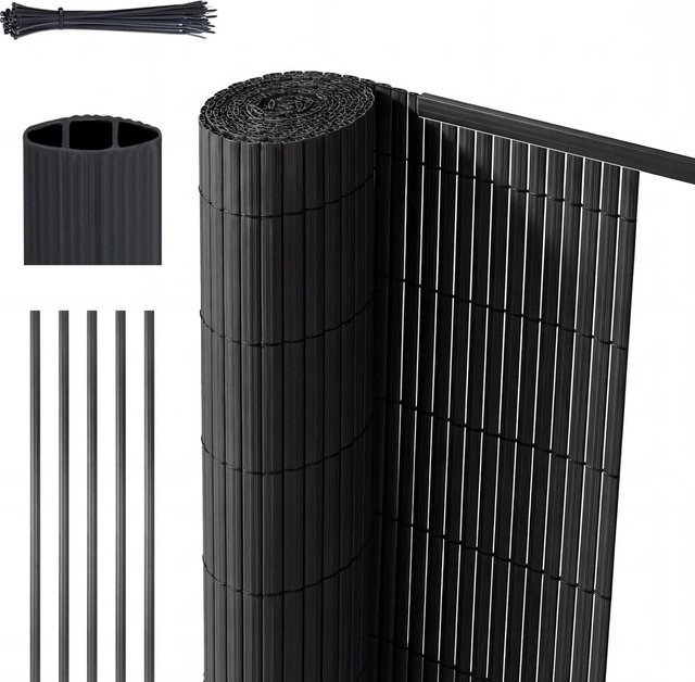 Sekey PVC Sichtschutzmatte mit Abdeckprofil und Kabelbindern für den Balkon, Anthrazit, Breite: 160 cm, Höhe: 300 cm - Bild 1