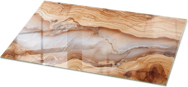 Tulup Tischplatte aus Naturholz mit Harz in Beige, rechteckige Glastischplatte, B/T: 100 x 50 cm - Bild 1