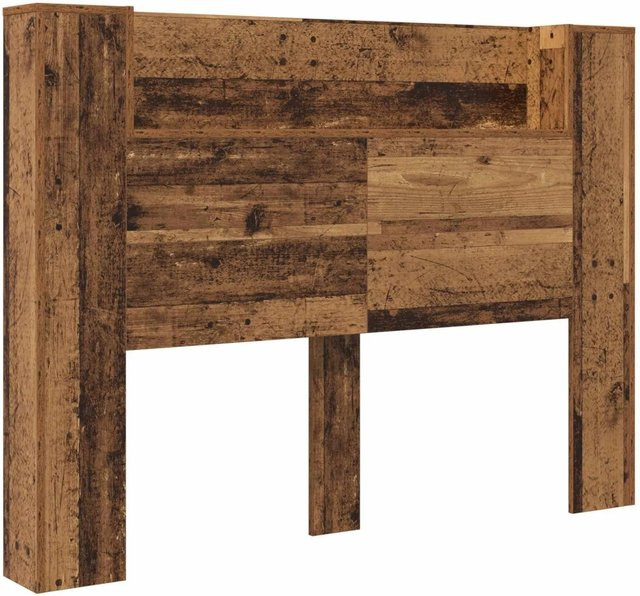 vidaXL Kopfteil-Schrank mit LED und integriertem Regal in Altholz-Optik, Braun, B: 140 cm, T: 16,5 cm, H: 103,5 cm - Bild 1