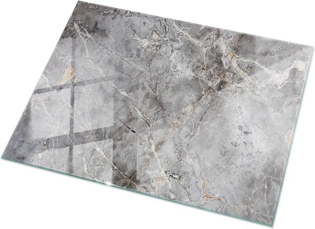 Tulup Tischplatte aus Glas mit Marmormuster in Grau, Rechteckig, B: 120 cm, T: 80 cm - Bild 1