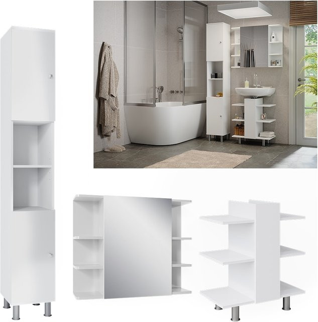 Vicco Badmöbel-Set Fynn Weiß, 3-teilig mit Hochschrank - Bild 1