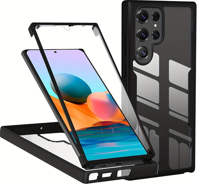 360-Grad Dual-Layer Displayschutzfolie in Schwarz für Samsung Galaxy S25 S24 S23 S22 S21 FE Ultra A56 A55 A54 A53 5G aus PC und TPU - Bild 1