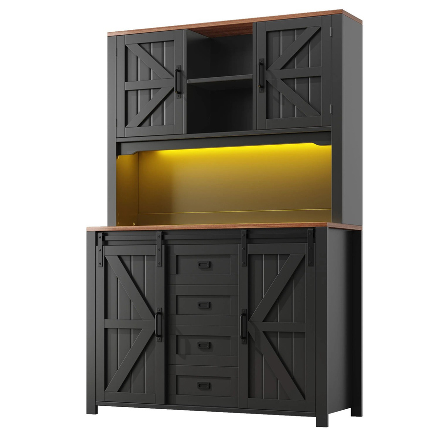 okwish Küchenschrank mit Schiebetüren und LED-Beleuchtung in Schwarz, B/T/H: 115 x 40 x 174,7 cm - Bild 2