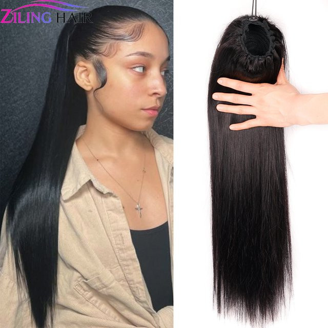 ZILING Echthaar Extensions Pferdeschwanz, Schwarz, 100g, Unisex - Bild 1