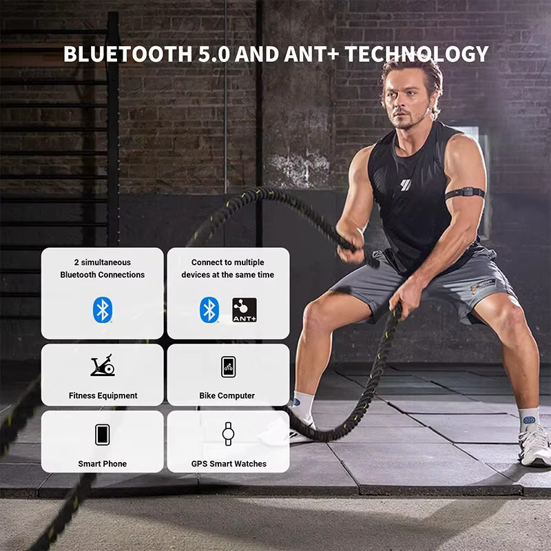 COOSPO HW9 Armband-Herzfrequenzmesser mit HR-Zonen und Kalorienmessung, Bluetooth BLE5.0 und ANT+ HRM-Sensor für Peloton, Zwift und Wahoo, Schwarz/Weiß - Bild 2