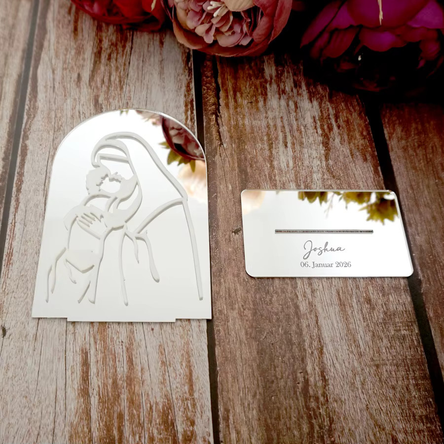 Personalisierter Acrylspiegel Jungfrau Maria von JEHOADDAN in Rose Gold und Transparent, Dekoratives Ornament mit individuellem Text für Taufe und Gebet, B/T/H: 15 x 15 x 15 cm - Bild 1