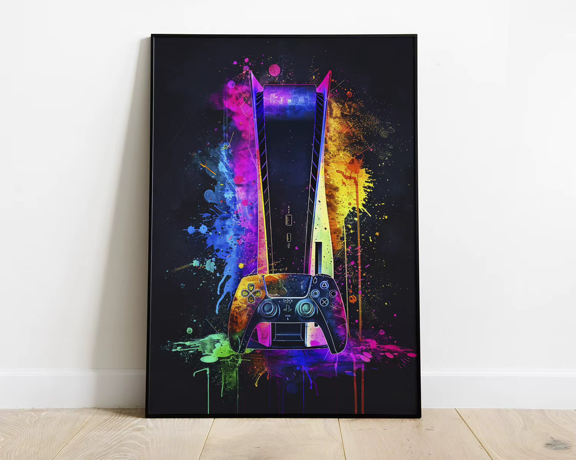 Potdemiel Aquarell Neon Videospiel Poster als Leinwandmalerei für dein Gaming Zimmer in Multicolour - Bild 3