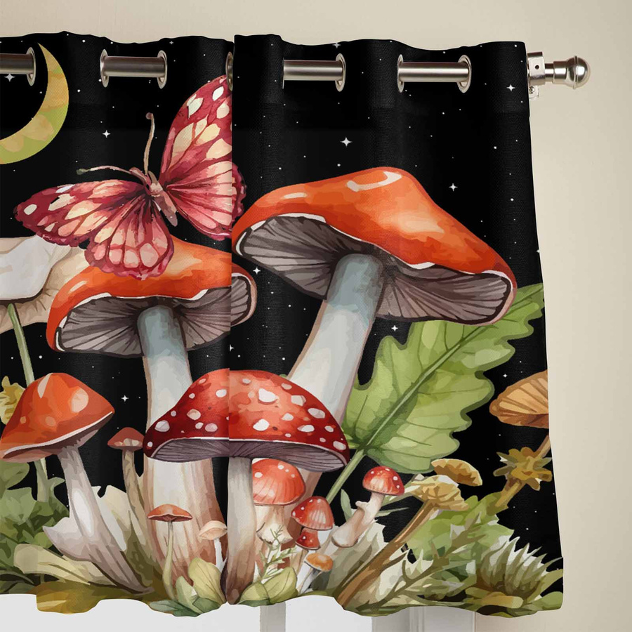 Super Six Vorhang mit Aquarell-Motiv aus Pflanzen, Pilzen und Schmetterlingen in Grau, Breite: 135 cm, Höhe: 60 cm - Bild 2