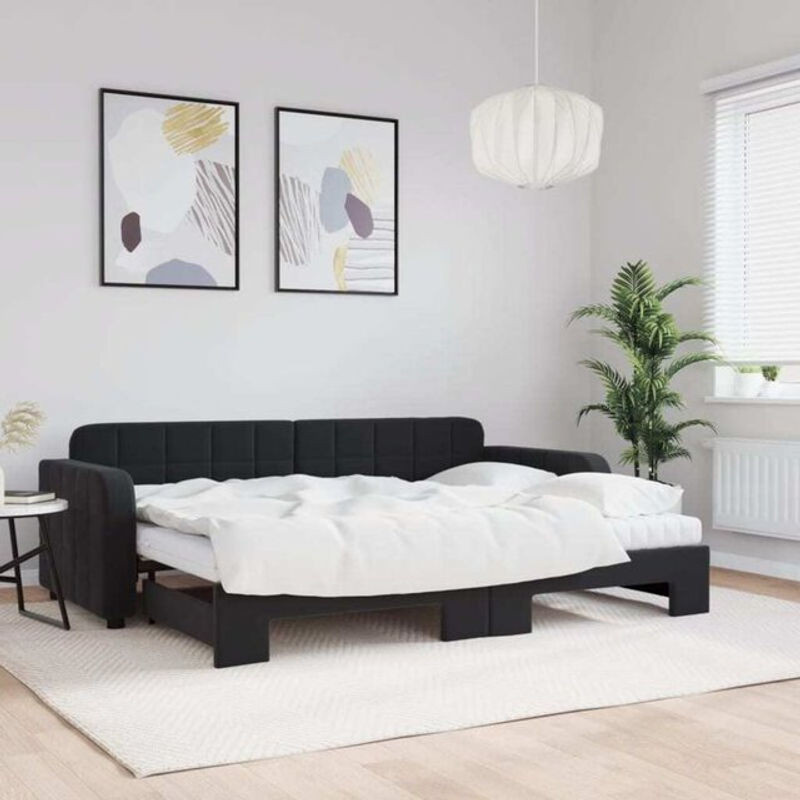 Ausziehbares Tagesbett mit Matratze von vidaxl in Schwarz aus Samt und Metall im modernen Design B/H: 80 x 200 cm - Bild 1