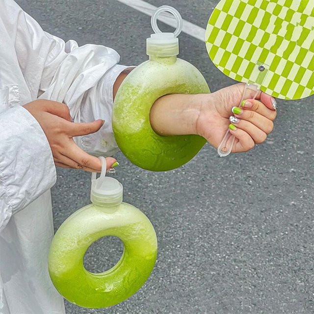 HUXUAN Donut Sportwasserflasche mit Tragegriff, kreative Trinkflasche für Reisen und Milchtee, 500 ml - Bild 1