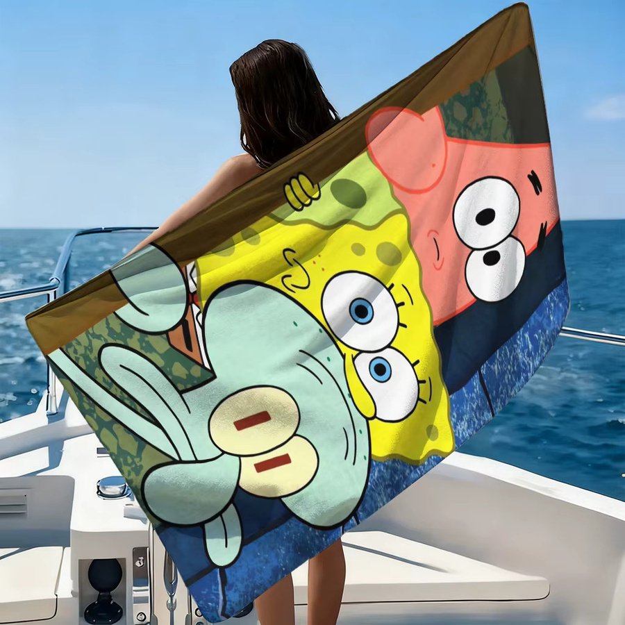 Potdemiel SpongeBob Schwammkopf Strandtuch mit Patrick und Thaddäus in Multicolour, weiches und saugfähiges Mikrofaser-Handtuch für Kinder - Bild 2