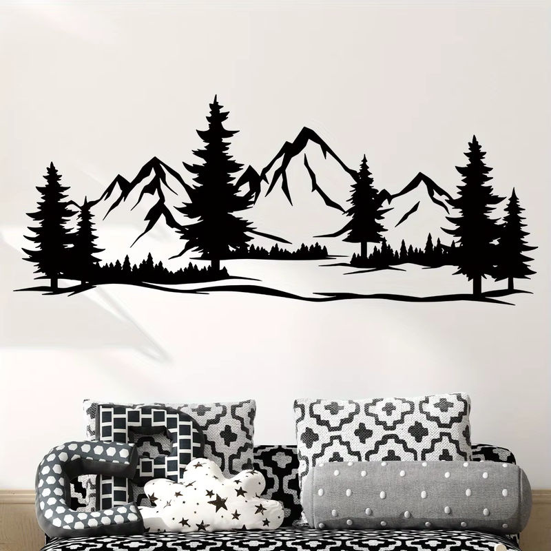 BRUP Wandaufkleber Black Mountain Forest Silhouette in Schwarz für Schlafzimmer und Wohnzimmer als minimalistische Wanddekoration - Bild 3