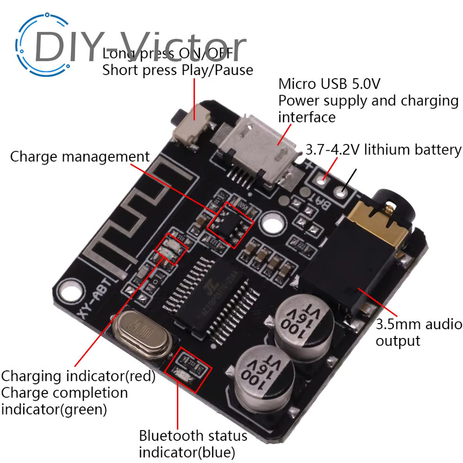 XY-WRBT Bluetooth Audio Receiver Board Bluetooth 4.1 und 5.0 Pro Wireless Stereo Musik Modul mit MP3 Verlustfreiem Decoder - Bild 2