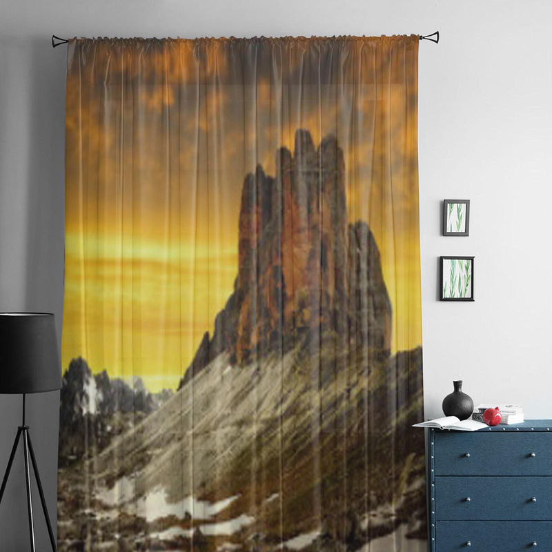 Binchi Outdoor Equipment Transparenter Tüll-Vorhang mit Tre Cime Di Lavaredo Motiv in Gelb, Breite: 135 cm, Höhe: 114 cm - Bild 3