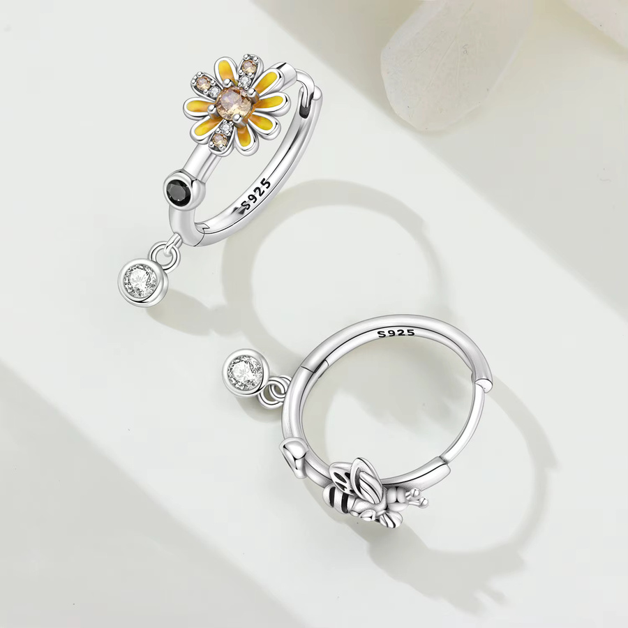 CYMYSS Ohrringe, 925 Silber, Bären und Gänseblümchen, Damen - Bild 1
