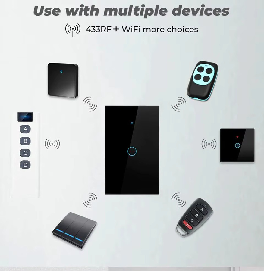 Szaoju WLAN Smart Lichtschalter mit Touch-Sensor, 1/2/3-fach Ausführung ohne Neutralleiter, kompatibel mit Tuya Smart Life App, Amazon Alexa und Google Assistant, Farbe: Schwarz - Bild 2
