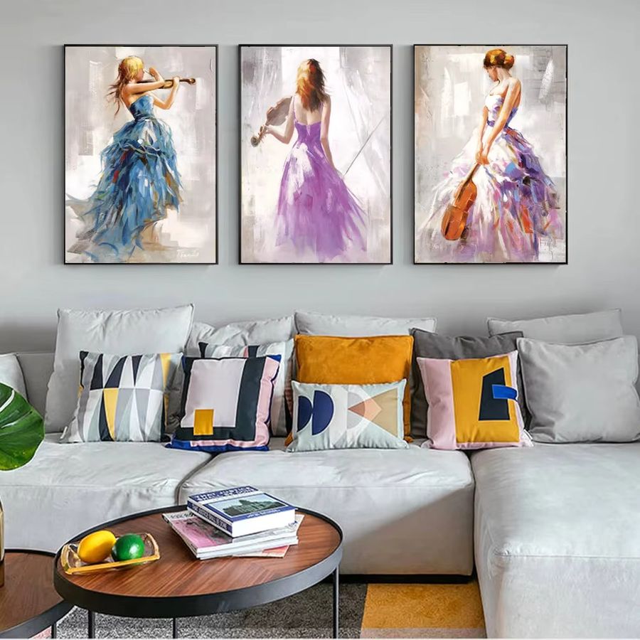 Stillness Stories Abstrakte Wandkunst Leinwandgemälde Ballerina und Mädchen mit Violine als rahmenloses Poster - Bild 2