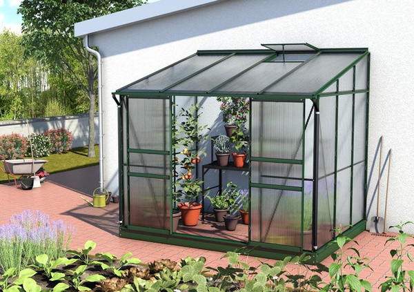 Vitavia Anlehn-Gewächshaus Ida 5200 in Smaragdgrün mit 5,2 m² Fläche und 4 mm Polycarbonat-Hohlkammerplatten