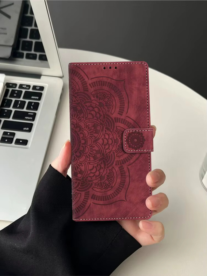 Mandala-Blumen Leder-Brieftaschenhülle mit Standfunktion für Samsung Galaxy S26 S25 S24 S23 S22 S21 S20 Plus Ultra FE in Rot - Bild 4