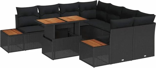 vidaXL 9-teiliges Garten-Sofa-Set in Schwarz aus Poly Rattan mit Kissen und Stahlgestell - Bild 1
