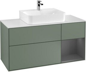 V&B Waschtischunterschrank Finion mit Wandbeleuchtung, Breite: 120 cm, Höhe: 50,1 cm, Tiefe: 50,1 cm, Farbe: Olivenmatt lackiert - Bild 1