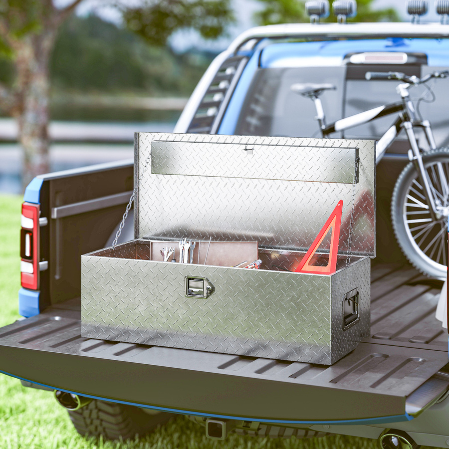 HOMCOM Aluminium-Werkzeugkiste mit Schloss und 2 Schlüsseln, robuste Werkzeugbox für Pickup, Wohnmobil oder Anhänger, Silber, B/T/H: 76,2 x 33 x 24,4 cm - Bild 2