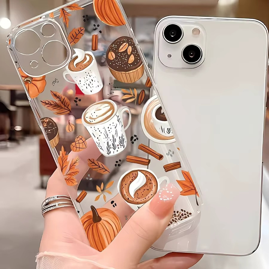 Transparente TPU-Handyhülle mit Kaffee-Ahornblatt-Kürbis-Muster für Apple iPhone 17 16 15 14 13 12 11 Pro Max Plus Mini und XS XR X - Bild 2