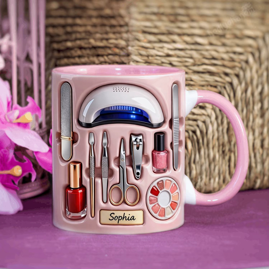 Personalisierte Keramiktasse Light Magic für Nageldesigner in Weiß und Pink - Bild 2