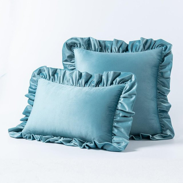 JMG Clothing Samt Kissenbezug mit Rüschenrand in Türkis, B/H: 50 x 30 cm - Bild 1