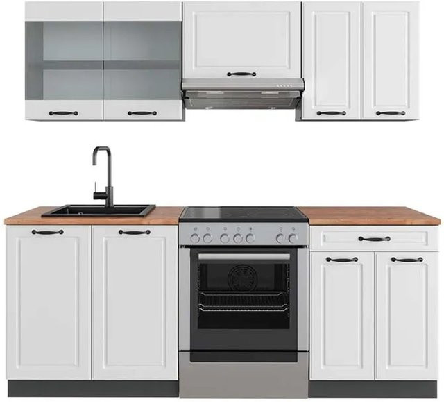 Vicco R-Line Küchenzeile Landhaus Weiß Strukturiert und Anthrazit mit Eiche Optik B/T/H: 200 x 60 x 82 cm - Bild 1