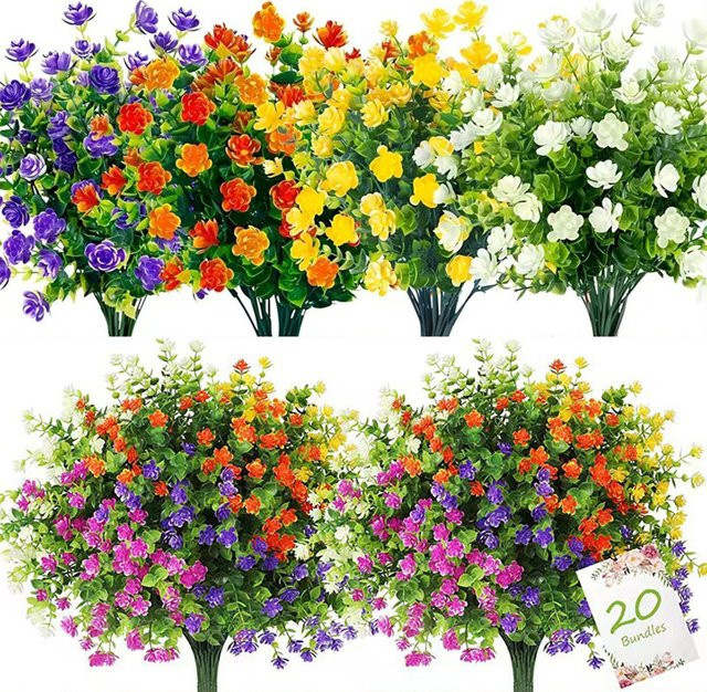 3-teiliges Set UV-beständige künstliche Blumen von Uflower in Grün und Pink für die Gartendekoration und Hochzeit - Bild 1