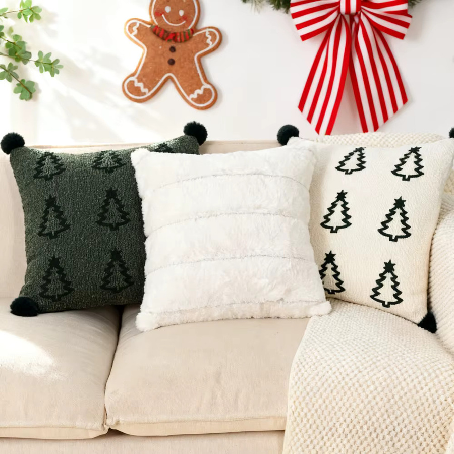 BUYNOW Weihnachtsbaum Jacquard-Spitzen-Kissenbezug in Weiß, Vintage Design, B/T: 45,7 x 45,7 cm - Bild 1