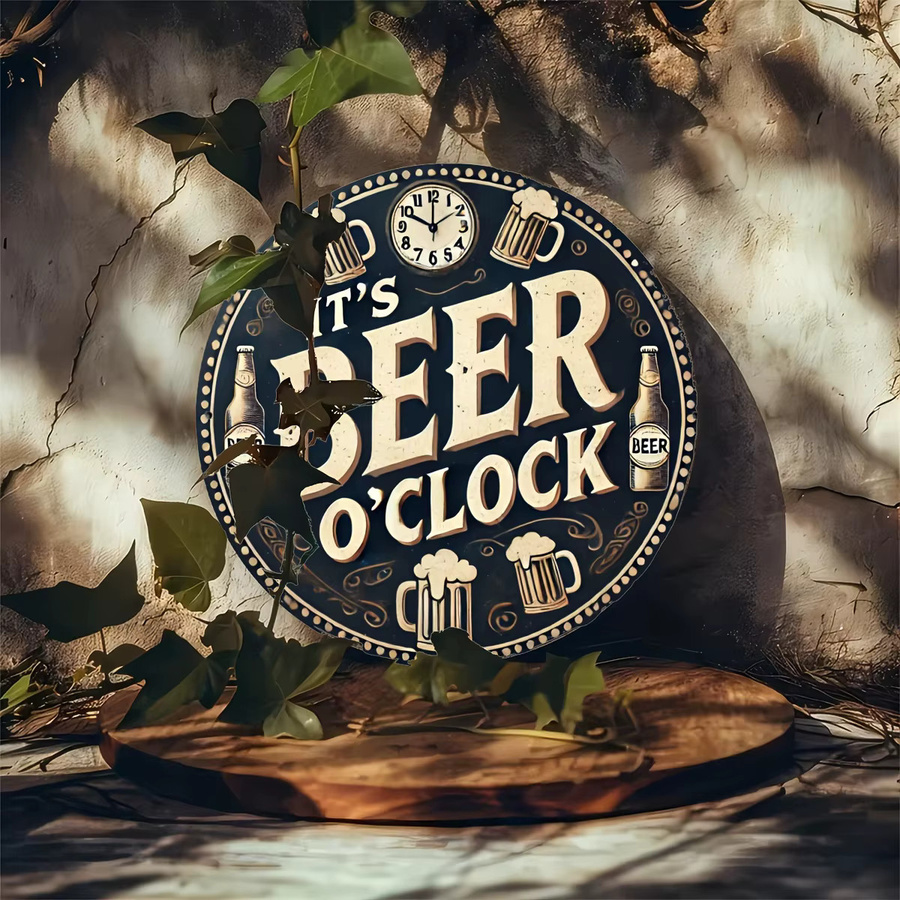Potdemiel Vintage Beer O'Clock Aluminiumschild Rund, Mehrfarbiges Metallschild als Wanddekoration für Garage, Home Bar oder Außenwand, Durchmesser: 20 cm - Bild 5