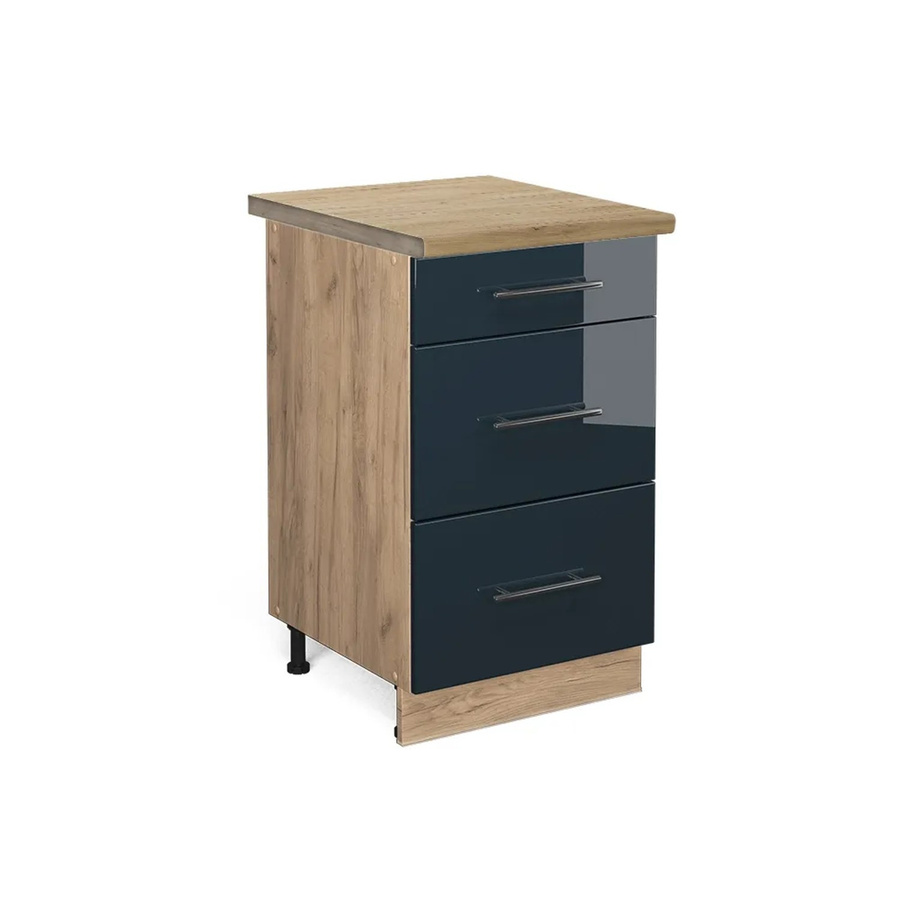 Vicco Küchenunterschrank Fame-Line Schubladenunterschrank Dunkelblau Hochglanz mit Arbeitsplatte Eiche Breite: 50 cm - Bild 3