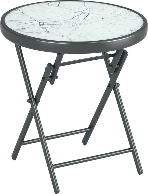 Outsunny Beistelltisch aus Metall und Hartglas in Weiß mit modernem Design für Garten, Terrasse und Balkon, Durchmesser: 45 cm, Höhe: 50 cm - Bild 1