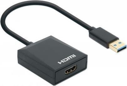 Manhattan USB-A auf HDMI-Adapter Konverter mit USB 3.2 Gen 1 Typ A-Stecker auf HDMI-Buchse, 1080p@60Hz, schwarz - Bild 1